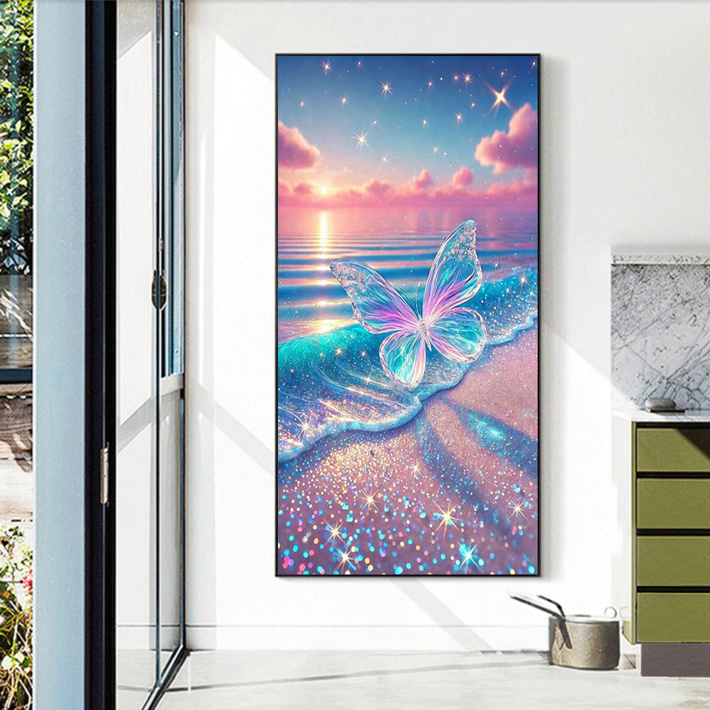 Transparent Butterfly On Beach - Full Round Drill Diamond Painting 40*70CM