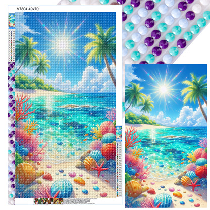 Coconut Tree And Shell Beach - Full Round Drill Diamond Painting 40*70CM