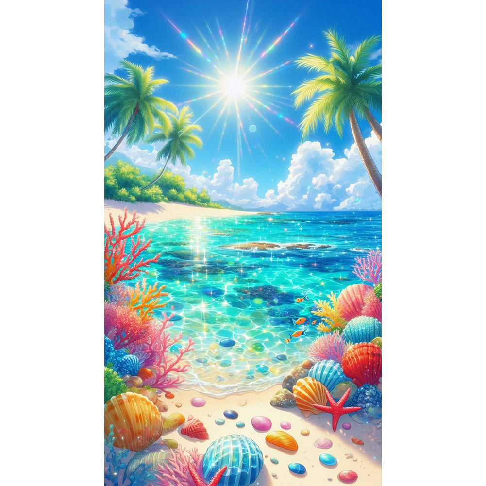 Coconut Tree And Shell Beach - Full Round Drill Diamond Painting 40*70CM