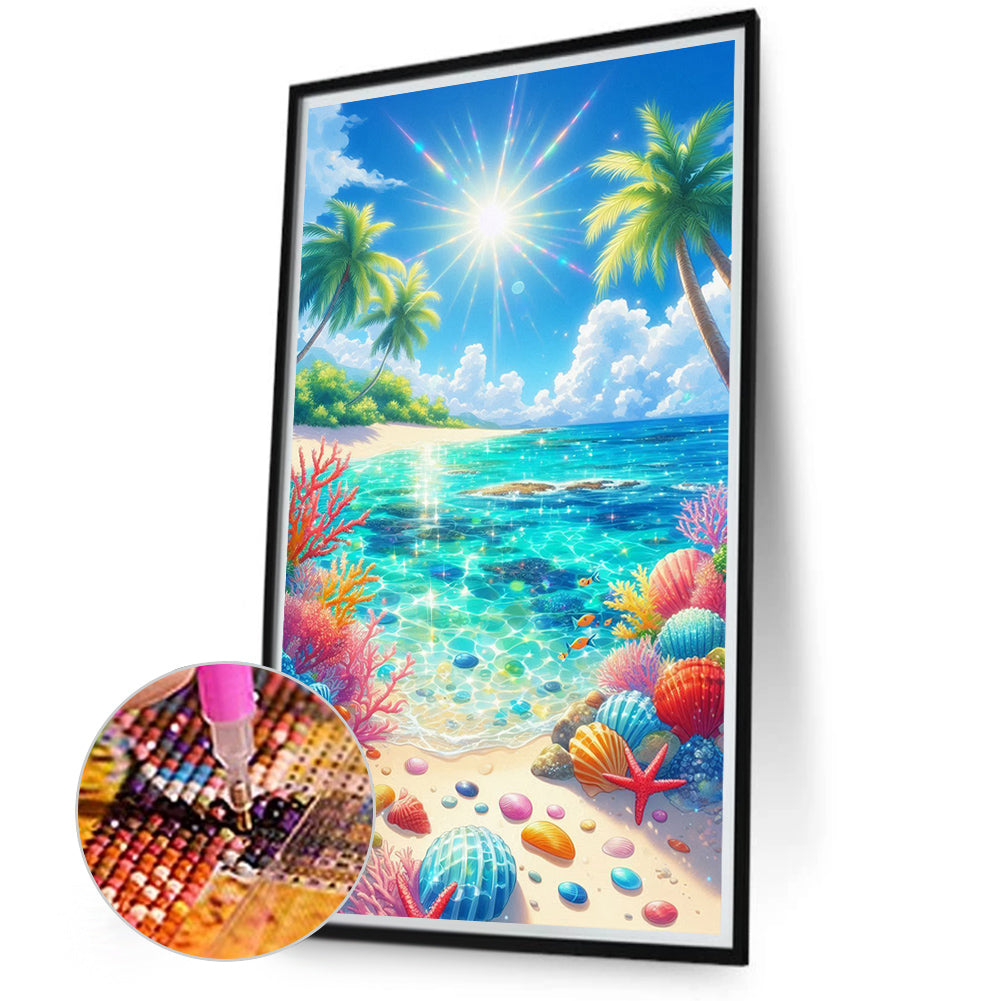 Coconut Tree And Shell Beach - Full Round Drill Diamond Painting 40*70CM