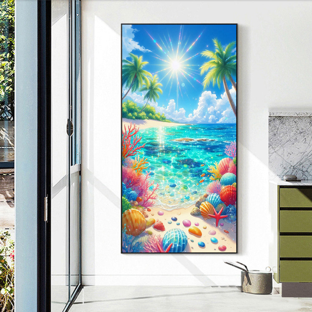 Coconut Tree And Shell Beach - Full Round Drill Diamond Painting 40*70CM