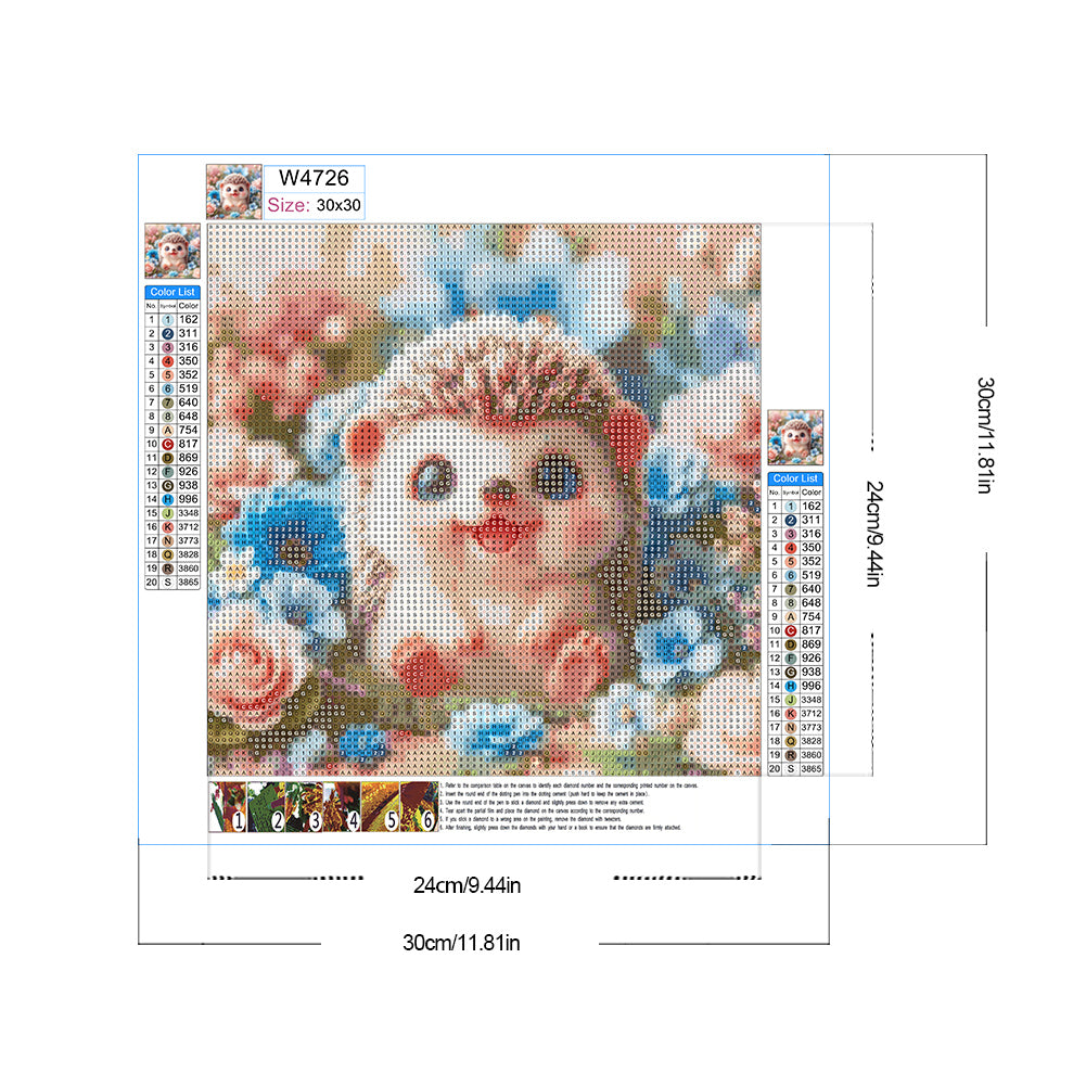 Flower Hedgehog - Full Round Drill Diamond Painting 30*30CM