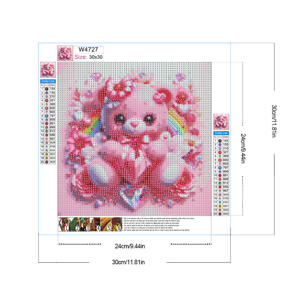 Pink Bear - Full Round Drill Diamond Painting 30*30CM