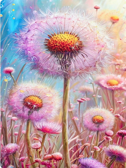 Pink Dandelion - Full Round Drill Diamond Painting 40*70CM