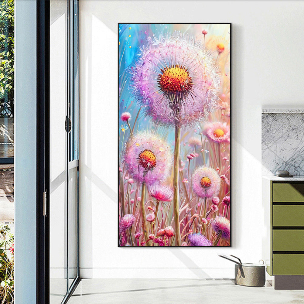 Pink Dandelion - Full Round Drill Diamond Painting 40*70CM