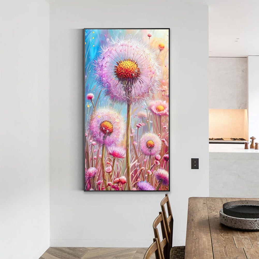 Pink Dandelion - Full Round Drill Diamond Painting 40*70CM