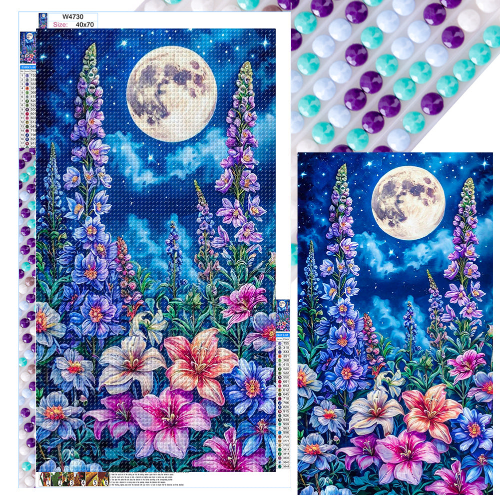 Flowers Under Moon - Full Round Drill Diamond Painting 40*70CM