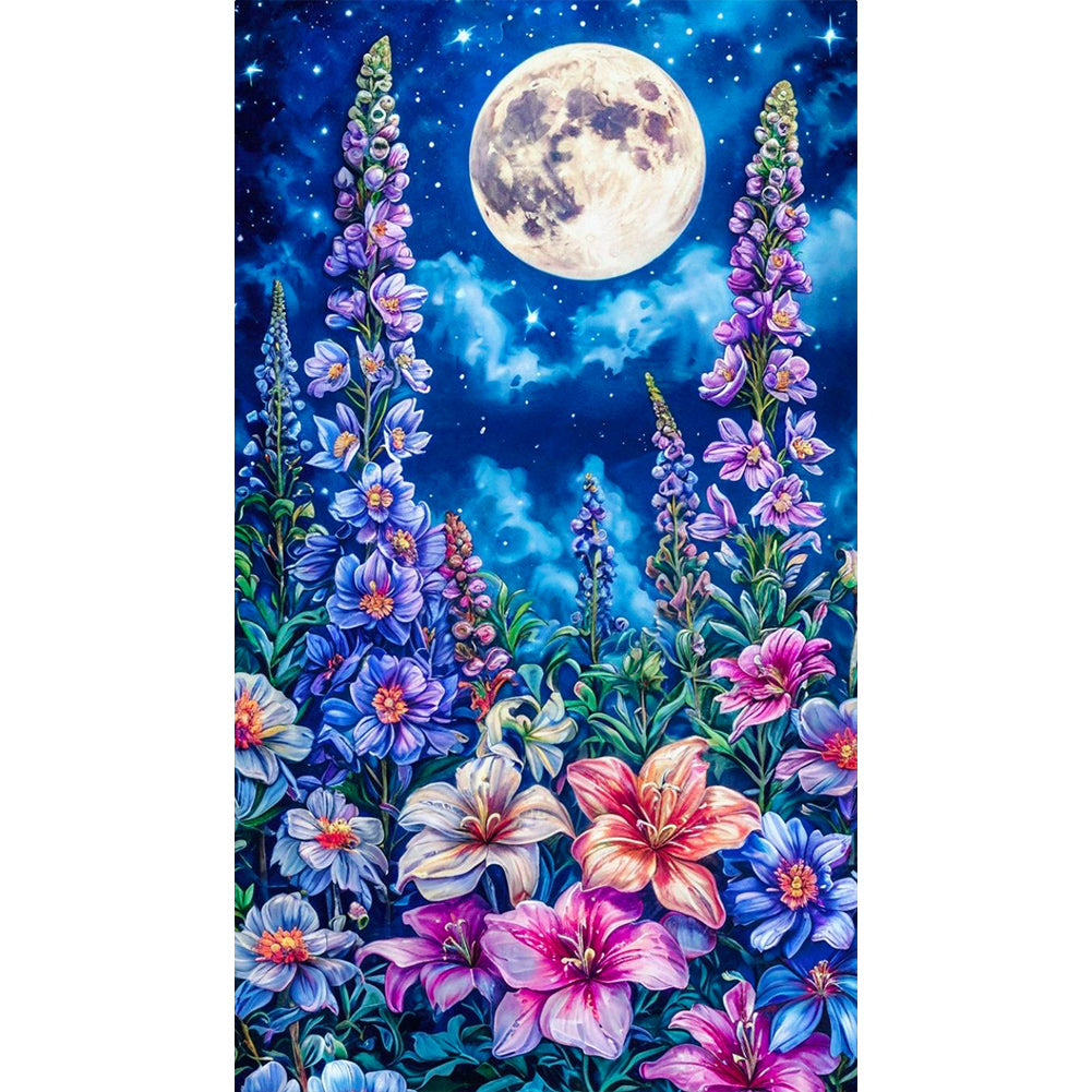 Flowers Under Moon - Full Round Drill Diamond Painting 40*70CM