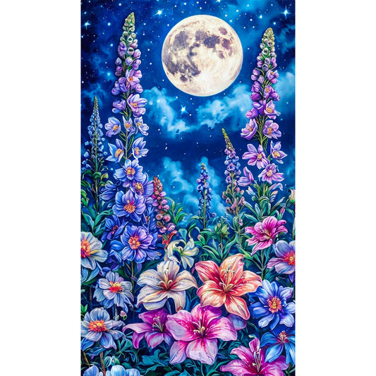 Flowers Under Moon - Full Round Drill Diamond Painting 40*70CM