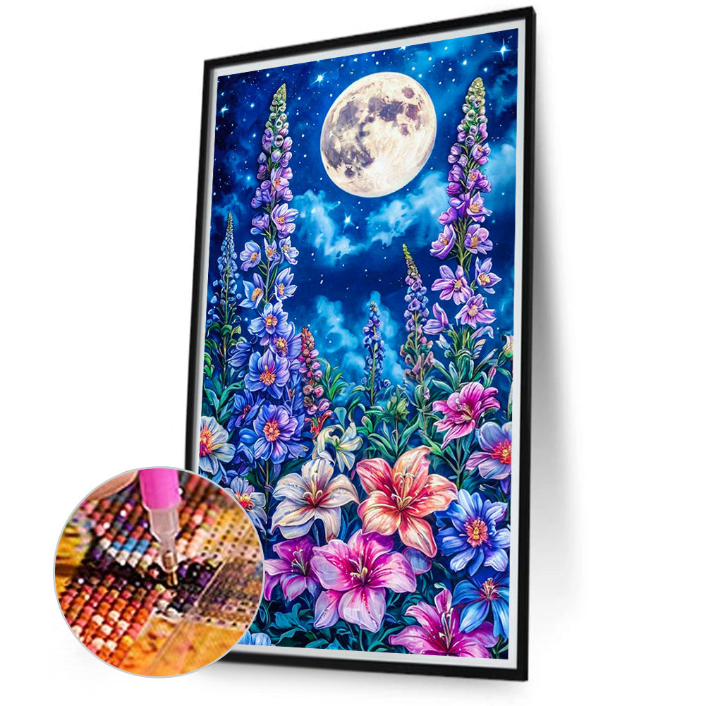 Flowers Under Moon - Full Round Drill Diamond Painting 40*70CM