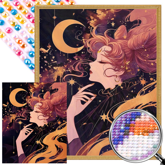 Girl Under The Moon - Full AB Round Drill Diamond Painting 40*50CM