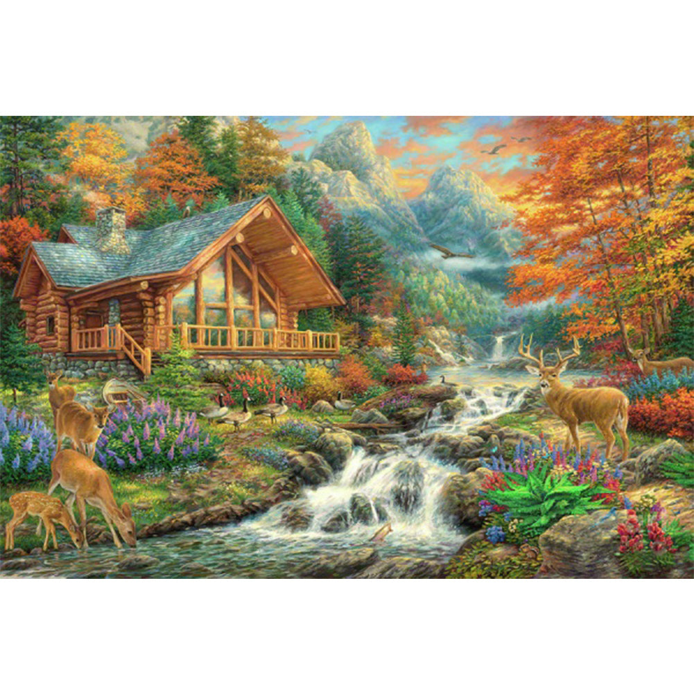 Forest Hut - Full AB Round Drill Diamond Painting 60*40CM