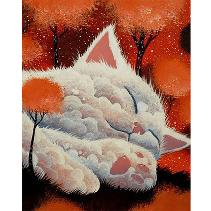 Red Tree Cloud Cat - Full Round Drill Diamond Painting 40*50CM