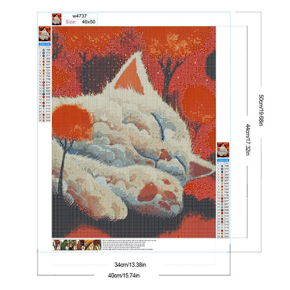 Red Tree Cloud Cat - Full Round Drill Diamond Painting 40*50CM