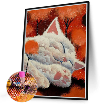 Red Tree Cloud Cat - Full Round Drill Diamond Painting 40*50CM