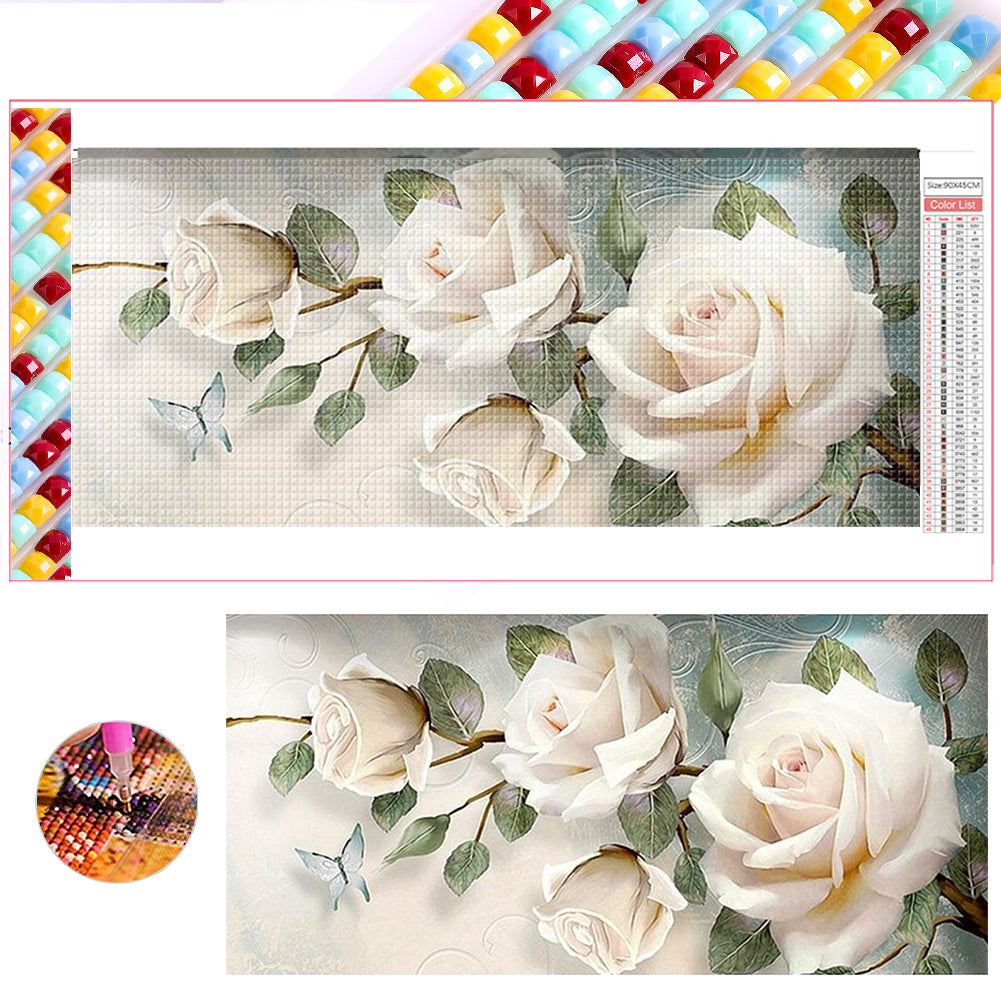 White Rose - Full Square Drill Diamond Painting 90*45CM