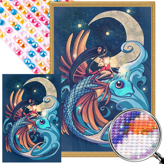 Fish And Girl - Full AB Round Drill Diamond Painting 40*60CM