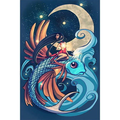 Fish And Girl - Full AB Round Drill Diamond Painting 40*60CM