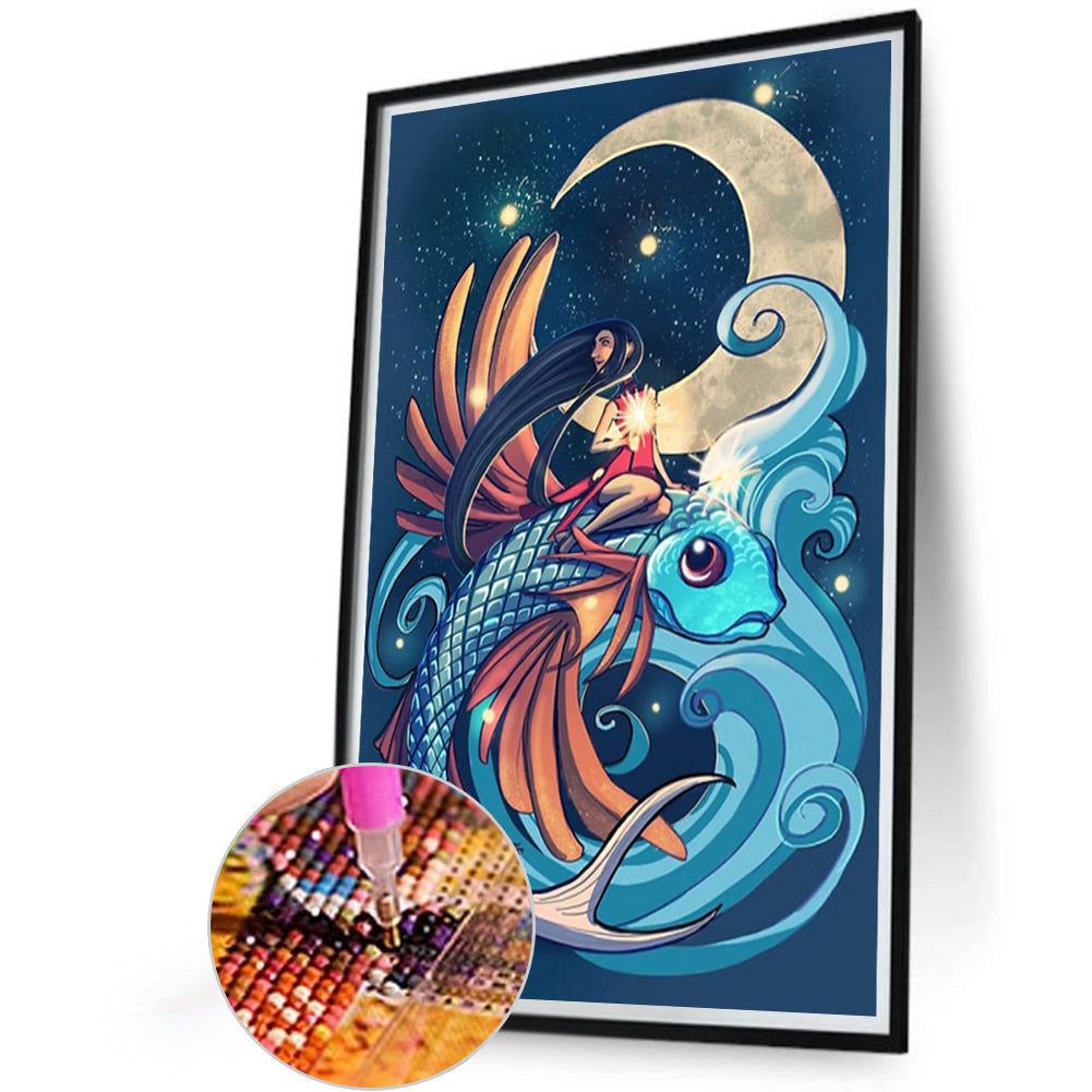 Fish And Girl - Full AB Round Drill Diamond Painting 40*60CM