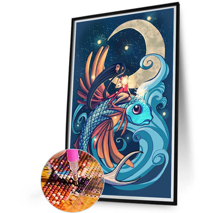 Fish And Girl - Full AB Round Drill Diamond Painting 40*60CM