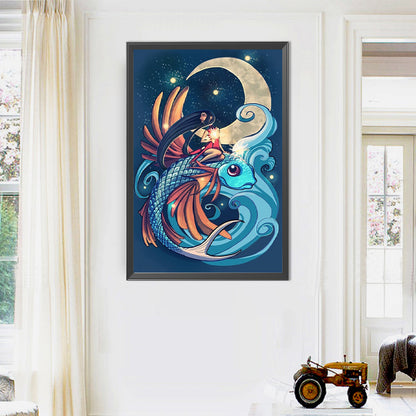 Fish And Girl - Full AB Round Drill Diamond Painting 40*60CM