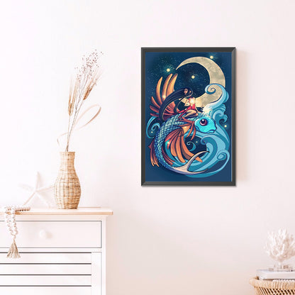 Fish And Girl - Full AB Round Drill Diamond Painting 40*60CM