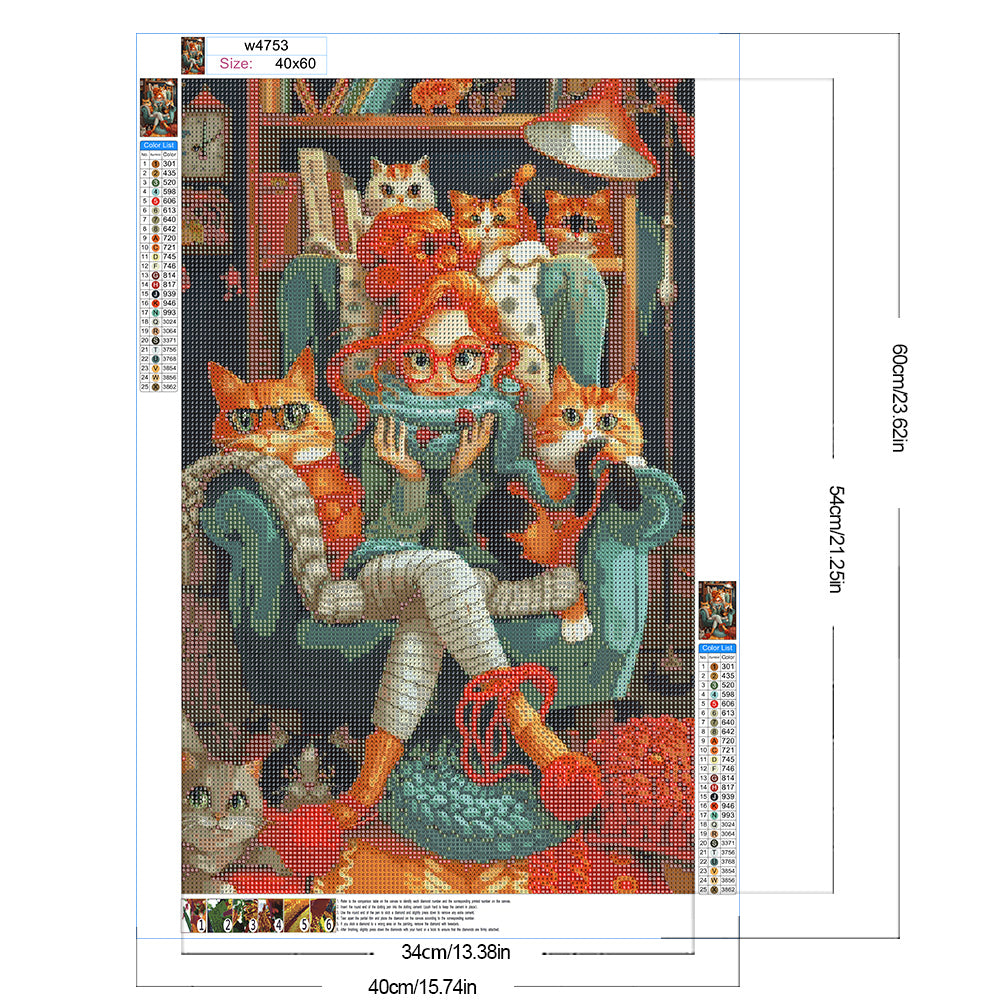 Cat And Girl - Full Round Drill Diamond Painting 40*60CM