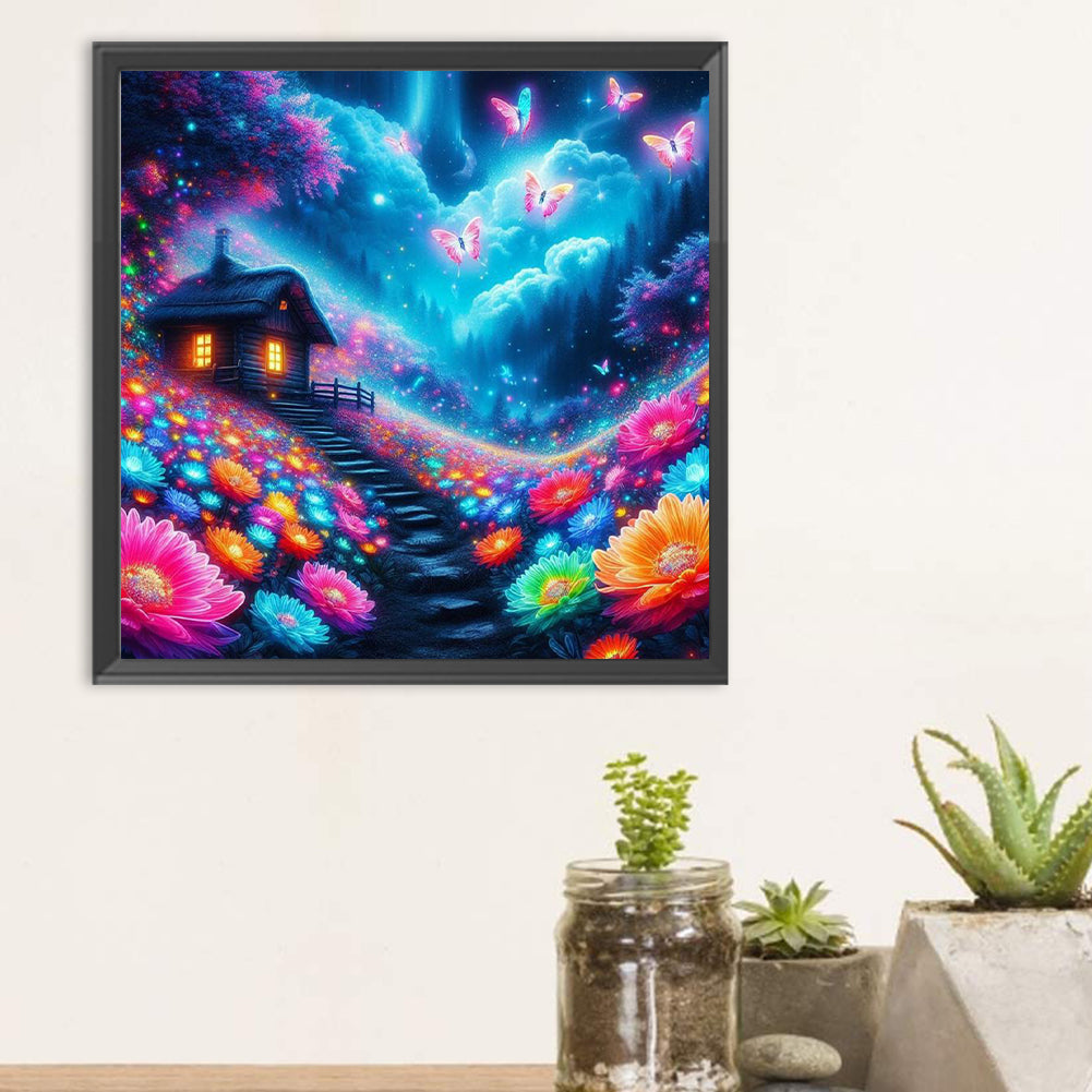 Butterfly House At Night - Full Round Drill Diamond Painting 30*30CM