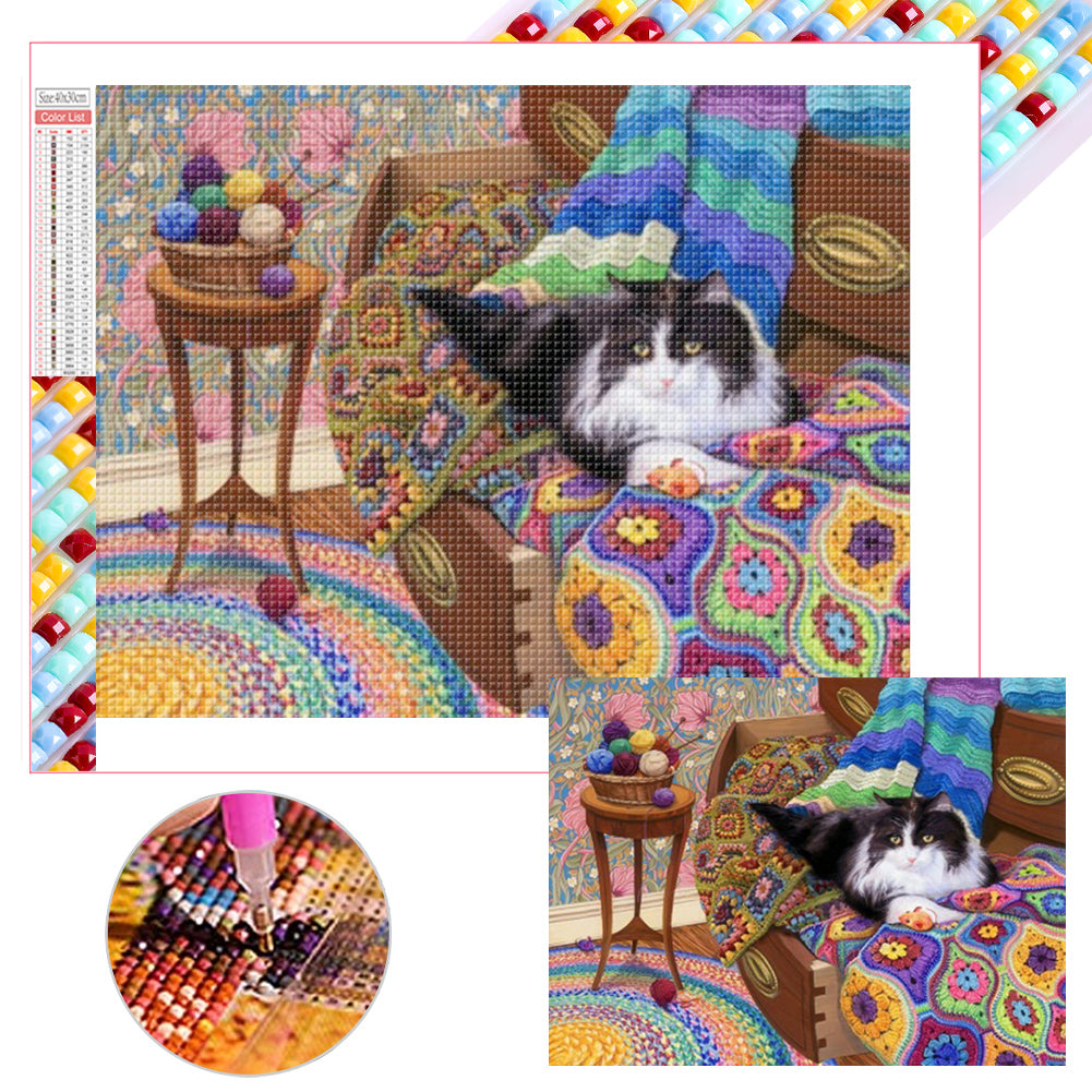 Cat On Sofa - Full Square Drill Diamond Painting 40*30CM