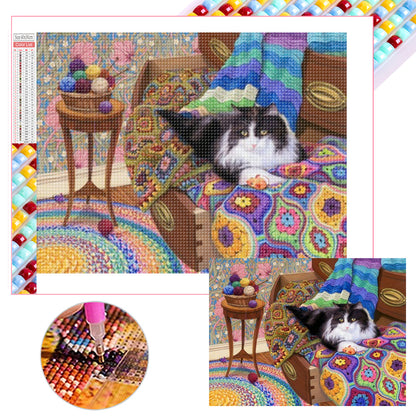 Cat On Sofa - Full Square Drill Diamond Painting 40*30CM