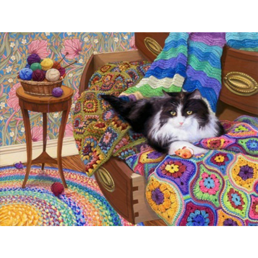 Cat On Sofa - Full Square Drill Diamond Painting 40*30CM