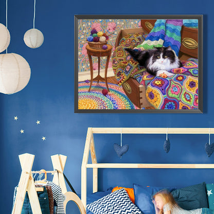 Cat On Sofa - Full Square Drill Diamond Painting 40*30CM