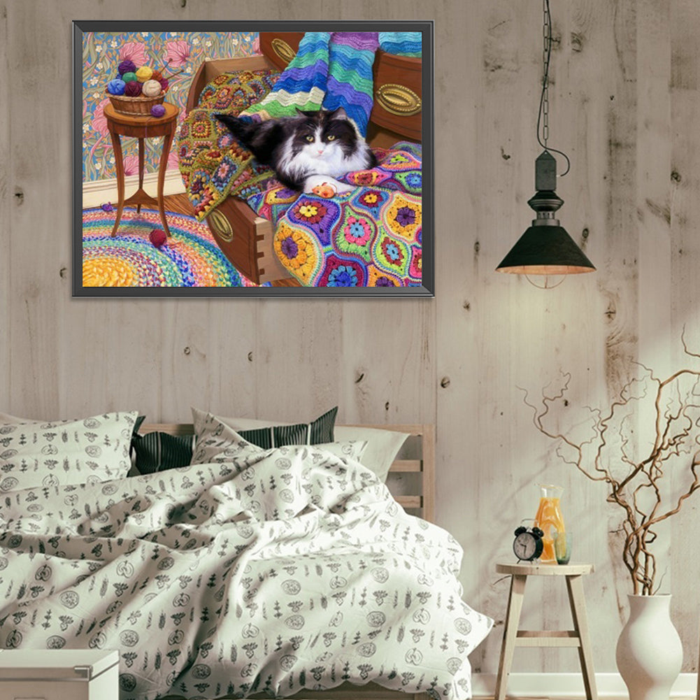 Cat On Sofa - Full Square Drill Diamond Painting 40*30CM