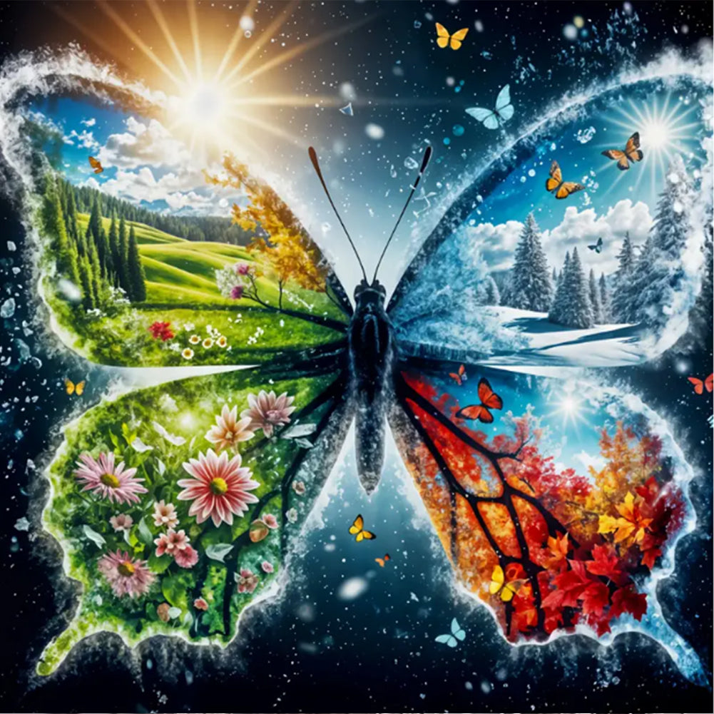 Four Seasons Butterfly - Full Round Drill Diamond Painting 30*30CM