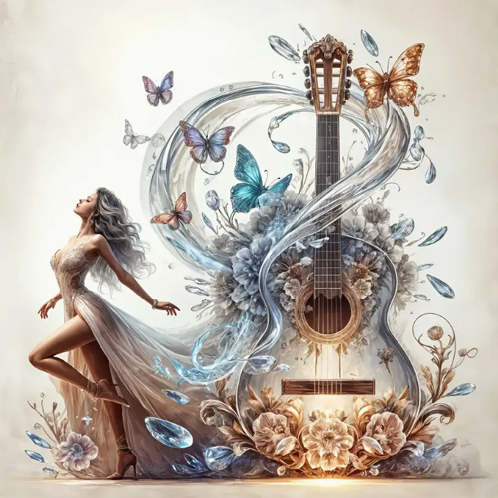 Elegant Girl With Musical Instruments - Full Round Drill Diamond Painting 30*30CM