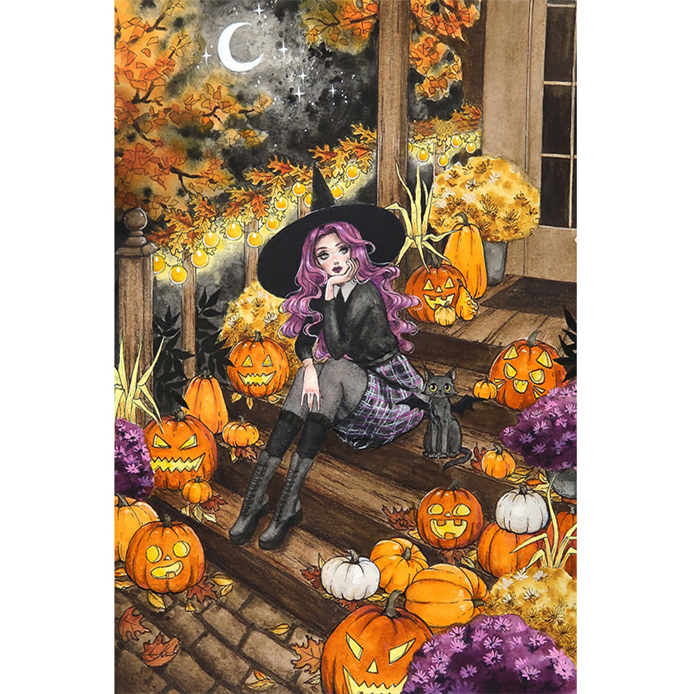 Pumpkin Witch Girl - Full Round Drill Diamond Painting 40*60CM