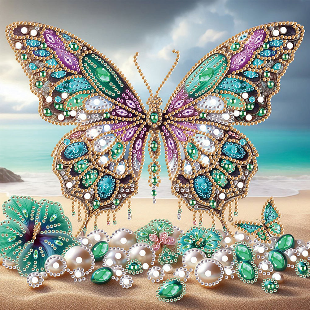 Beach Butterfly - Special Shaped Drill Diamond Painting 30*30CM