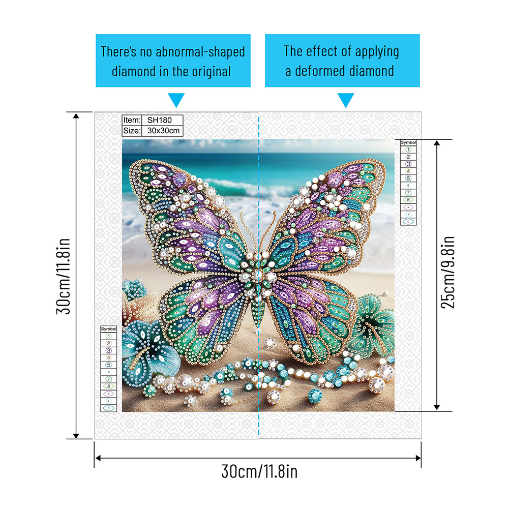 Beach Butterfly - Special Shaped Drill Diamond Painting 30*30CM