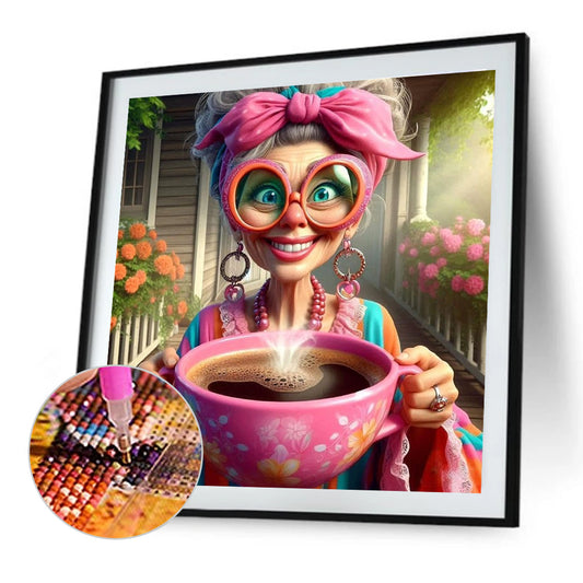 Coffee Grandma - Full Round Drill Diamond Painting 40*40CM