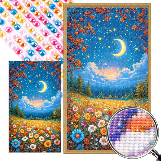 Flower Sea Scenery Under The Moon - Full AB Round Drill Diamond Painting 40*70CM