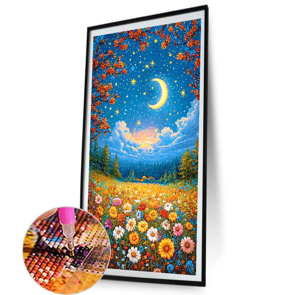 Flower Sea Scenery Under The Moon - Full AB Round Drill Diamond Painting 40*70CM