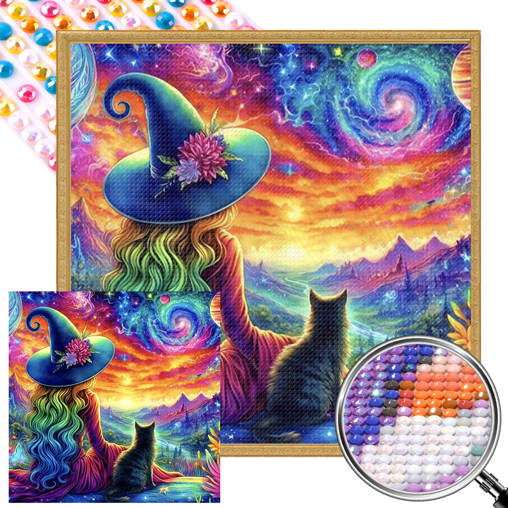 Witch And Black Cat - Full AB Round Drill Diamond Painting 50*50CM