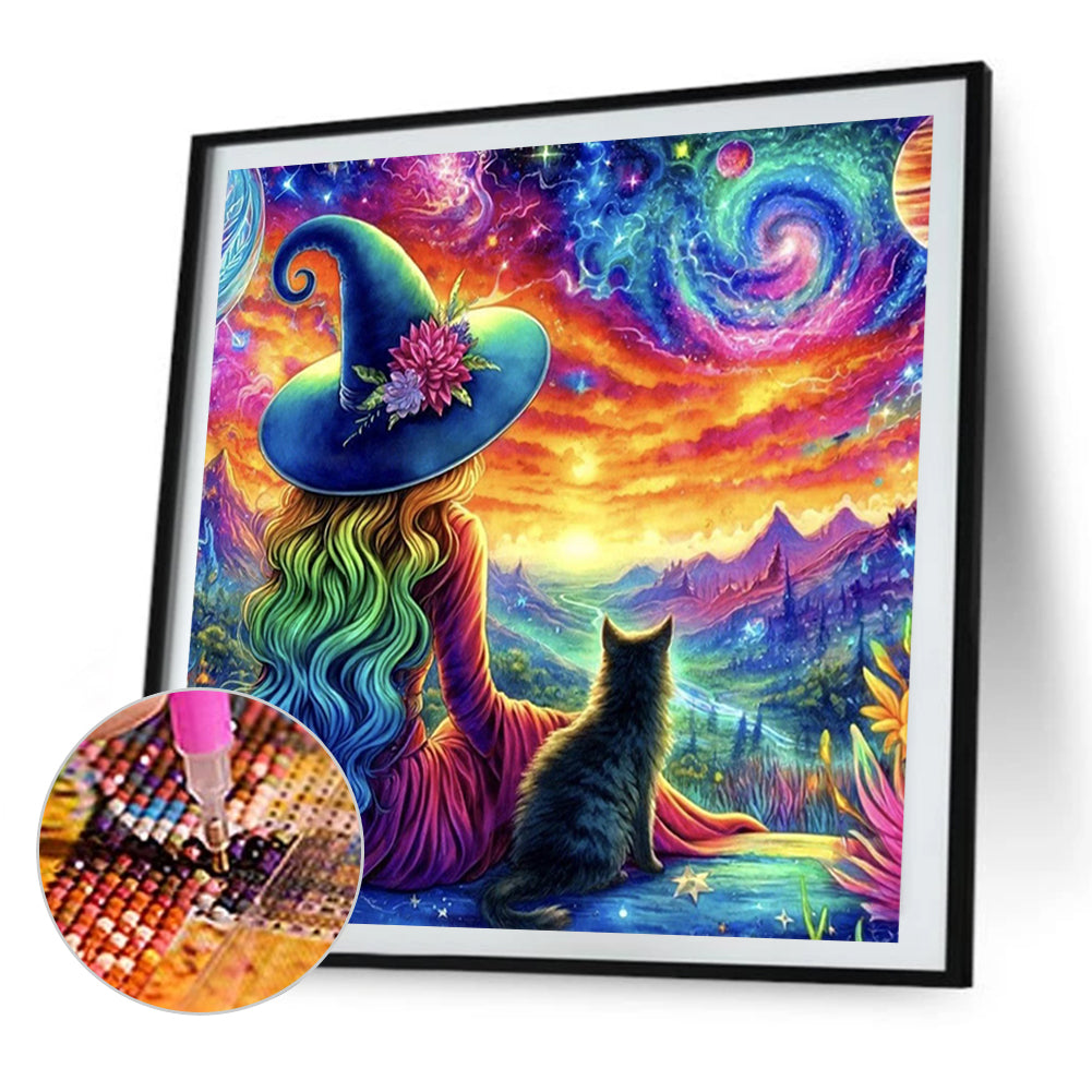 Witch And Black Cat - Full AB Round Drill Diamond Painting 50*50CM