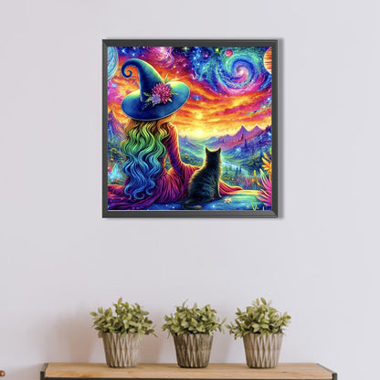 Witch And Black Cat - Full AB Round Drill Diamond Painting 50*50CM