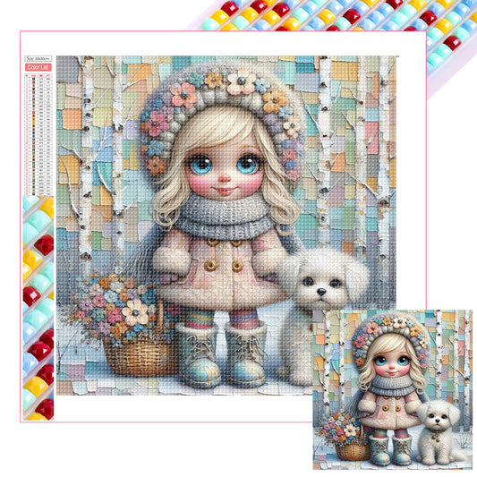 Friendship Between Dog And Little Girl - Full Square Drill Diamond Painting 30*30CM