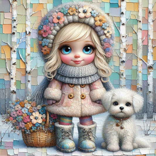 Friendship Between Dog And Little Girl - Full Square Drill Diamond Painting 30*30CM