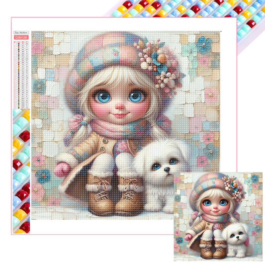 Friendship Between Dog And Little Girl - Full Square Drill Diamond Painting 30*30CM