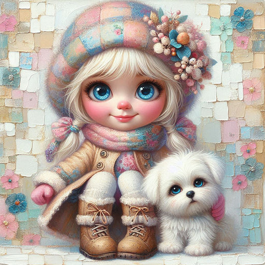 Friendship Between Dog And Little Girl - Full Square Drill Diamond Painting 30*30CM