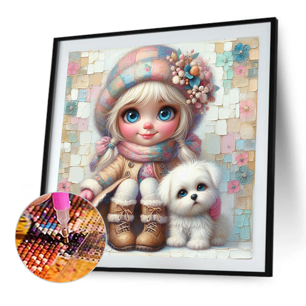 Friendship Between Dog And Little Girl - Full Square Drill Diamond Painting 30*30CM