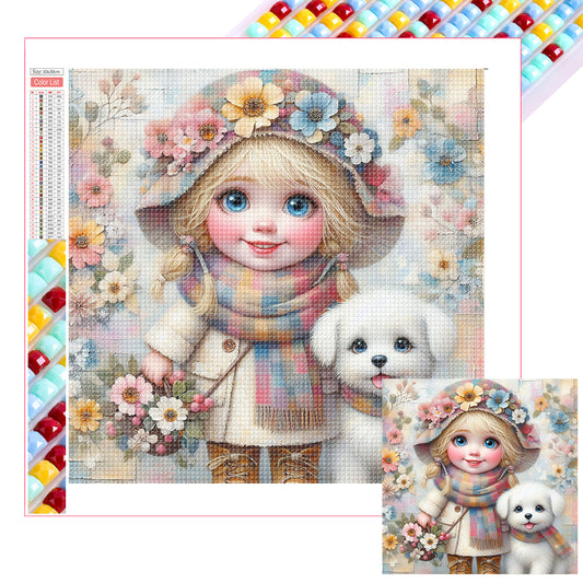 Friendship Between Dog And Little Girl - Full Square Drill Diamond Painting 30*30CM